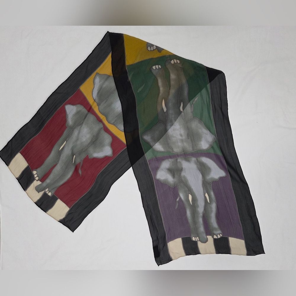 Vintage Jim Thompson Elephant Rectangle Silk Scarf